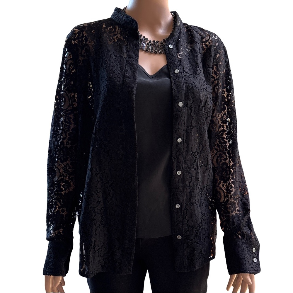 J. Crew Black Lace Button Down Shirt with Cami 14 NWT